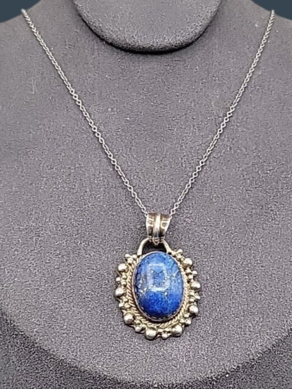 Sterling Silver & Lapis Lazuli Bubble Pendant Necklace 925 18" Chain 8.78 grams - Picture 9 of 14